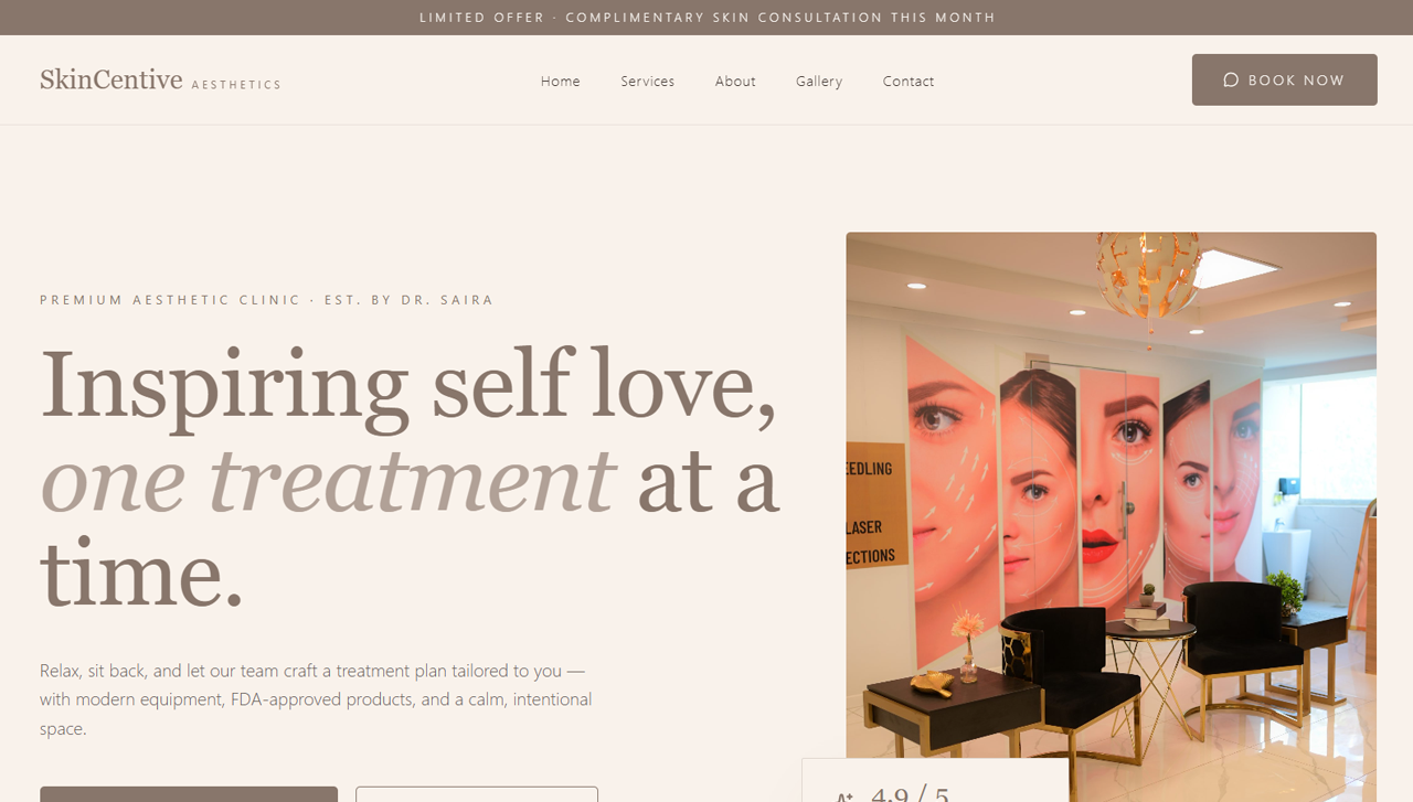 SkinCentive Aesthetics clinic website